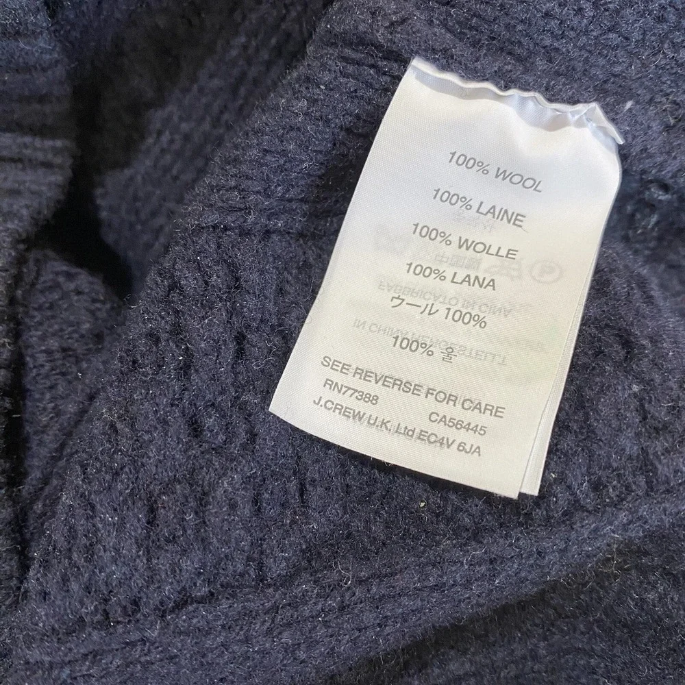 J. Crew Navy Blue Cable Knit Fisherman Sweater 100% Wool Womens Size‎ XXS
